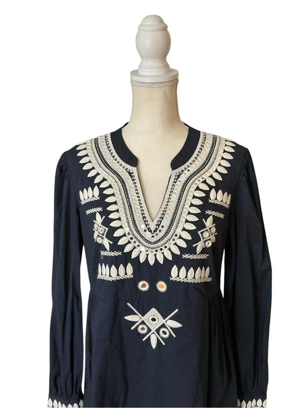 Tory Burch Keegan Embroidered Cotton Dress Navy Boho Size 10 - Picture 5 of 16